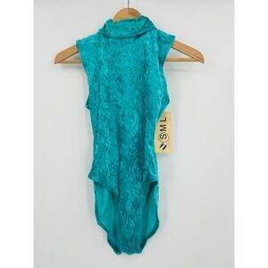 Body Basics Vintage Teal Crushed Velvet Sleeveless Turtleneck Bodice Small